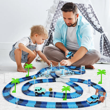 Track Car Toys, 269 PCS Racing Tracks Toy, Create A Frozen World Race Road, Flexible Tracks Playset & 2 PCS Cool Race Cars, Toddler Toys Birthday Gifts for Age 3 4 5 6 Year Old Boys Girls