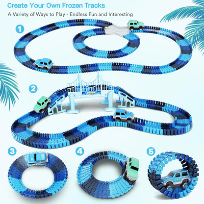 Track Car Toys, 269 PCS Racing Tracks Toy, Create A Frozen World Race Road, Flexible Tracks Playset & 2 PCS Cool Race Cars, Toddler Toys Birthday Gifts for Age 3 4 5 6 Year Old Boys Girls